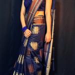 Handloom Silk Blend Navy Blue Saree with Blouse Piece